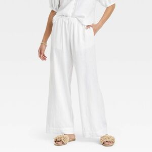 BRAND NEW White LINEN Wide-Leg Pants - Size Small